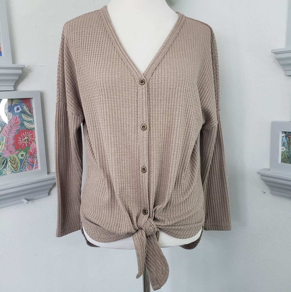 Iwollence OVERSIZED Tan Weave w/ Tie-Front - Tunic Top Lagan Casual Coastal